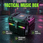 45L Motorcycle Tail Box Bluetooth Stereo with 4 Speakers RGB APP Control LED Light Waterproof 12V Power Tactical Expandable Desi